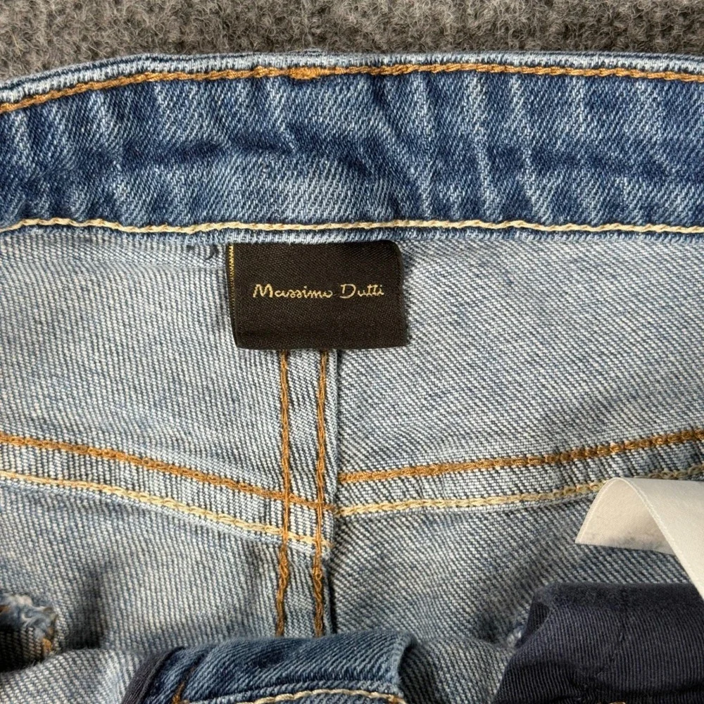 Massimo Dutti Straight Leg Jeans Split Hem Medium Wash Blue Size 8 Womens Denim